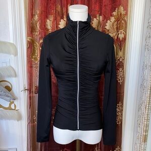 Black Ruched Zip-Up Athletic Top